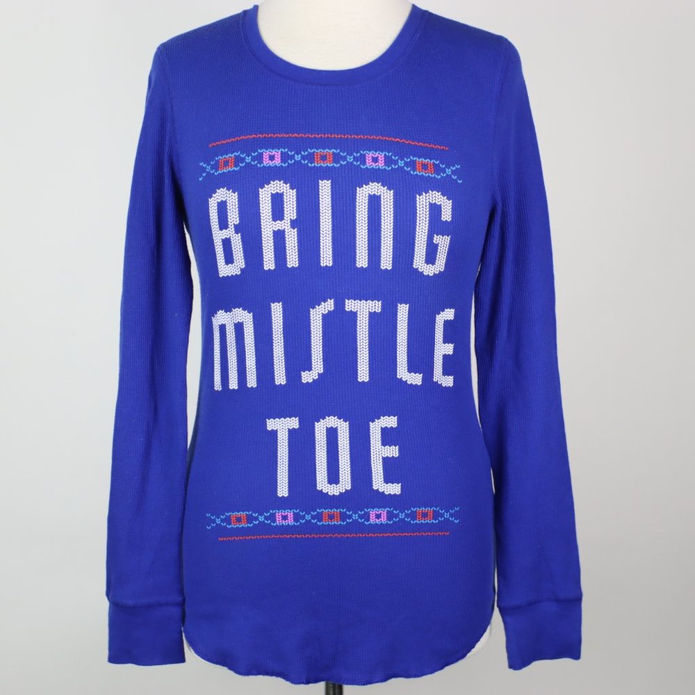 OLD NAVY Christmas Bring Mistletoe Fitted Thermal Sleep Shirt MEDIUM